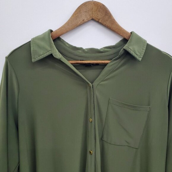 Roz & Ali Womens 3/4 Sleeve Olive Green Button Front Blouse Top Plus Size 2X - Picture 9 of 15
